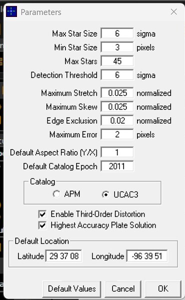PlateSolve2 settings