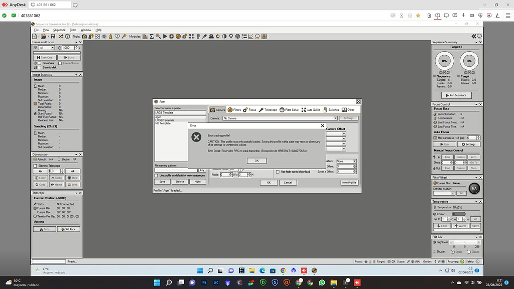 Error detail: El servidor RPC no esta disponible, excepción de HRESULT ...
