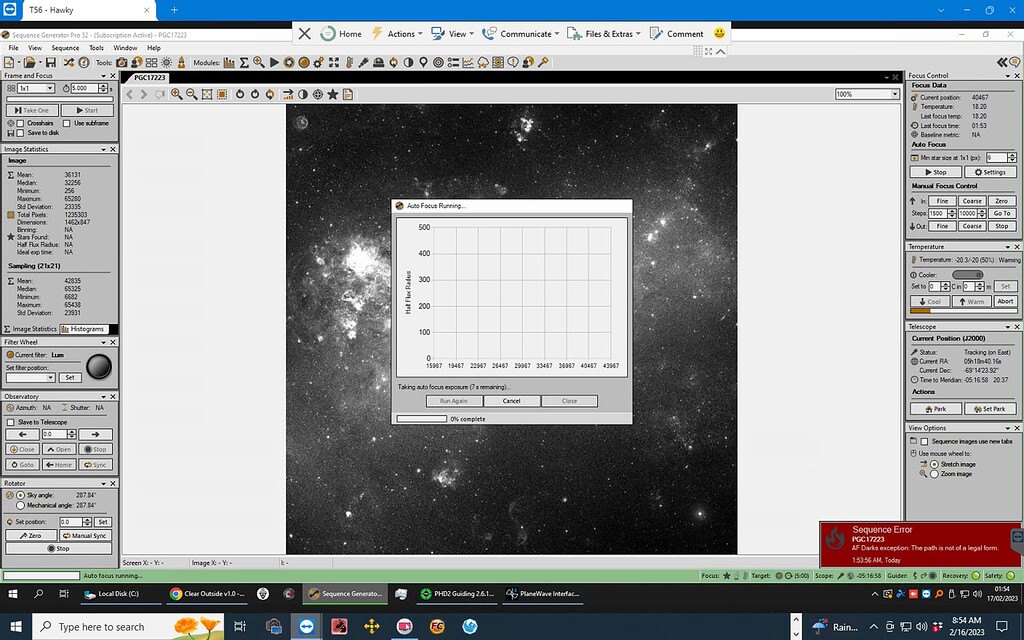 New error message after latest update - Auto Focus - Main Sequence Software