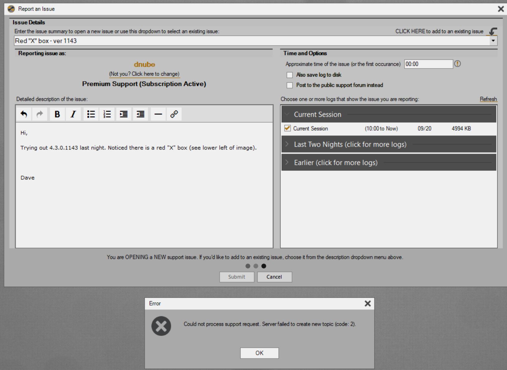 Red "X" box - ver 1143 - Sequence Generator - Main Sequence Software