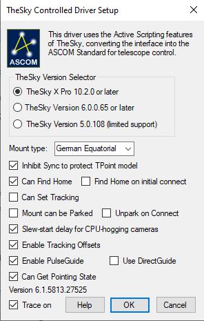 Ascom Telescope driver for The SkyX